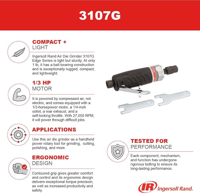 Ingersoll Rand 3107G 1/4-Inch Straight Air Die Grinder with Ergonomic Grip