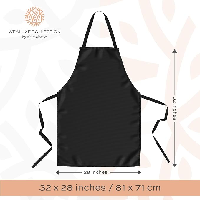 White Classic Black Aprons for Adults - Commercial Chef Apron, Kitchen Aprons for Men and Women without Pockets, Sublimation Aprons, Plain Bib Artist Aprons Set - 2 Pack