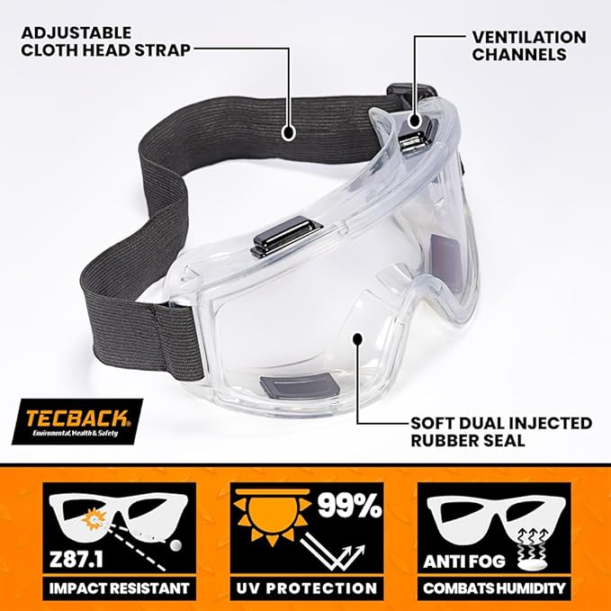 Anti-Fog Safety Goggles | Impact & Splash Resistant Anti-Scratch Clear Lenses | Fits Over Glasses |ANSI Z87.1 & EN166