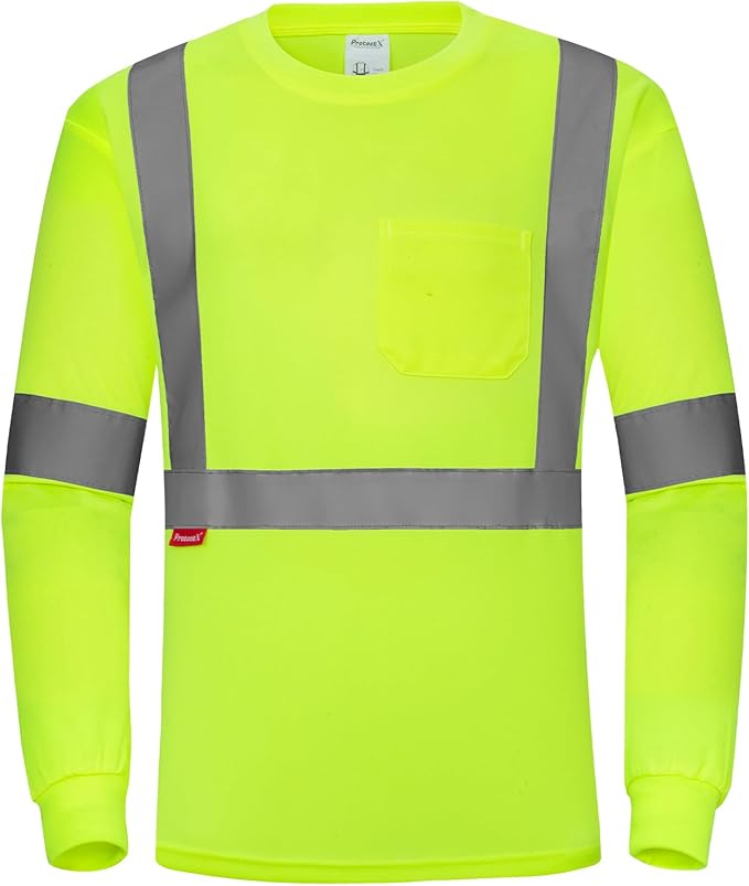 ProtectX High Visibility Long Sleeve Shirts Reflective Hi Vis Safety Shirt for Men Women Class 2-3 Construction Shirt 1 Pack