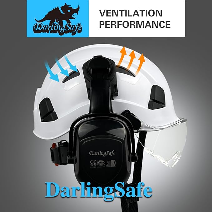Hard Hat with Visor Ear Muffs Vented Safety Helmet with Visor Earmuffs ANSI Z89.1 Outdoor Work Hardhats Construction