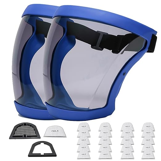 Anti-Fog Full Face Active shields Protection Visible Expression Transparent Breathable Comfortable Adults Reusable (Blue&Grey, 2PCS) (JZY-0010)