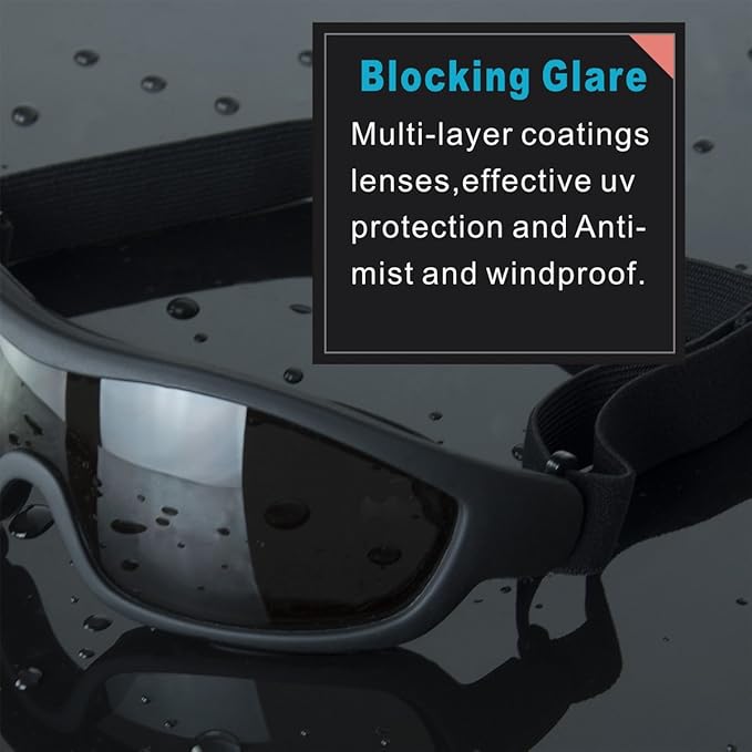 Viriber Motorcycle Goggles - UV Protective Outdoor Glasses, Dust-proof Combat Goggles (Deep Black)