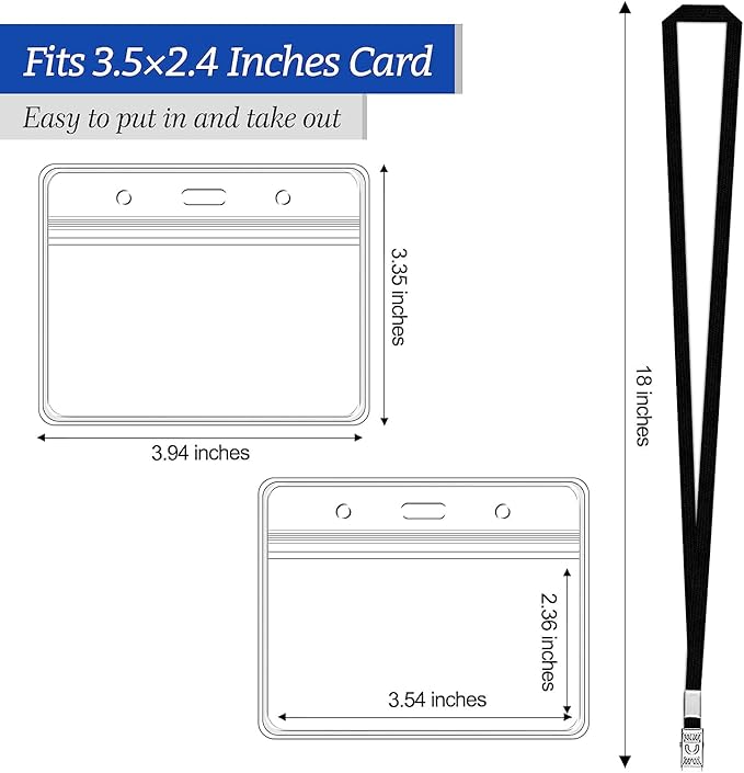 50 Pcs Clear Horizontal Badge ID Card and 50 Pcs Lanyard, Reusable Lanyards for Id Badge Holder Name Tag Badge Holder with Lanyards for Adults Kids Business School Conferences (Black)