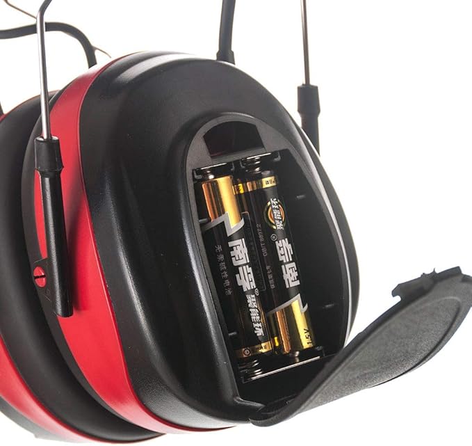 AM/FM Radio Headphones 25dB NRR,Noise Reduction Safety Earmuffs,Digital Display Headset,Powered by AA Battery,Hearing Protection for Walkman Mowing Lawn Work(Red)