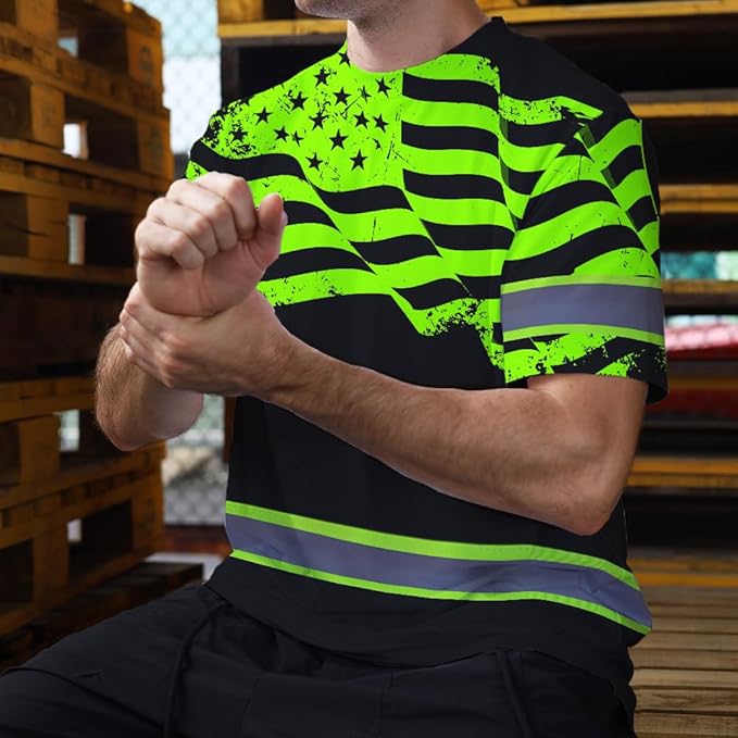 Maddly High Visibility US Flag Collection Safety Workwear Custom Name for Workers, Runners, Truckers, Patriotic