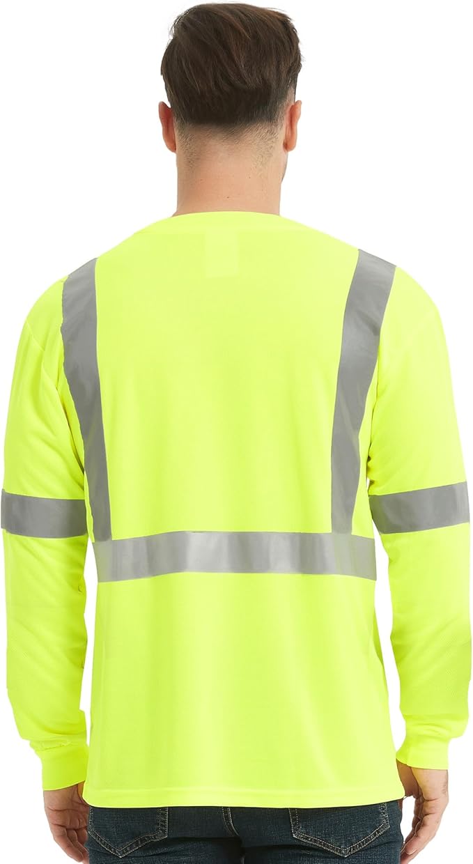 ProtectX High Visibility Long Sleeve Shirts Reflective Hi Vis Safety Shirt for Men Women Class 2-3 Construction Shirt 1 Pack