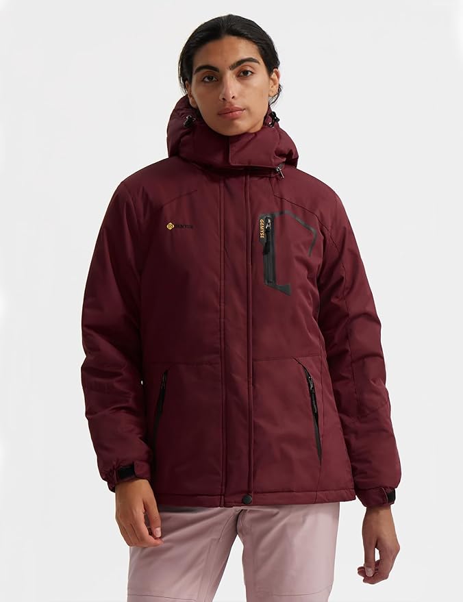 GEMYSE Women's Ski Snow Jacket Warm Winter Waterproof Coat Snowboard Rain Jacket Hooded Windproof Windbreaker