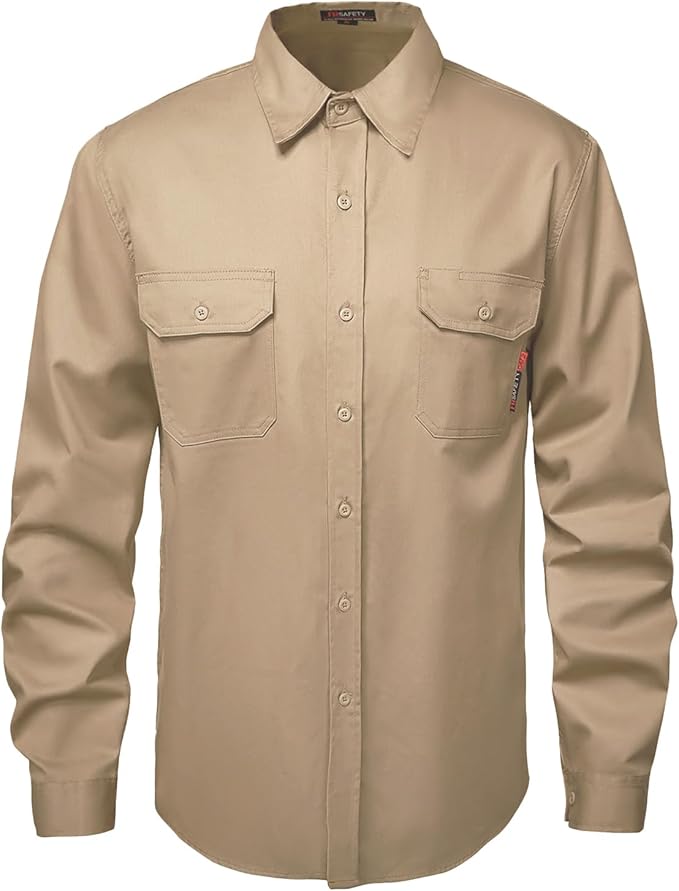 SKSAFETY 7oz FR Shirts for Men, Welding Shirt Hi Vis Flame Resistant 100% Cotton Fire Retardant Longsleeve Shirt CAT2/NFPA