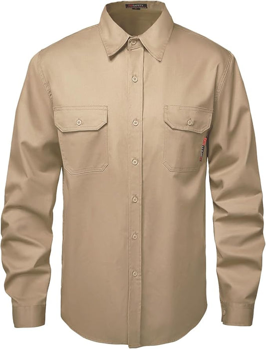 SKSAFETY 7oz FR Shirts for Men, Welding Shirt Hi Vis Flame Resistant 100% Cotton Fire Retardant Longsleeve Shirt CAT2/NFPA