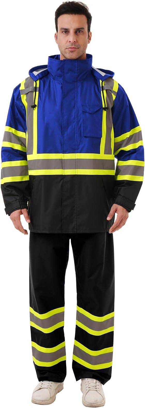 Hi Vis Safety rain Jacket，Reflective Class 3 Rain coat with Inner Mesh Lining and Pockets High Visibility Waterproof work Rain Suits for men&women（Blue,SM/MD）