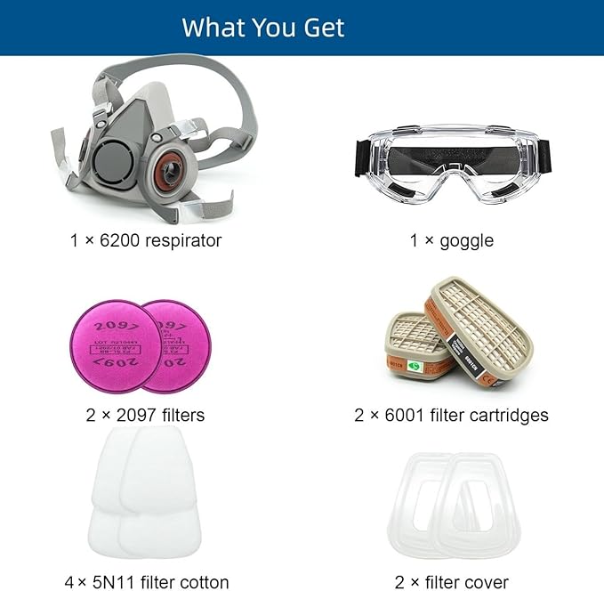 Respirator Mask with Filters, Gas Mask with Goggle for Painting, Chemical, Organic Vapor, Sanding. Resin Epoxy, Woodworking Perfect for Painters and DIY Project