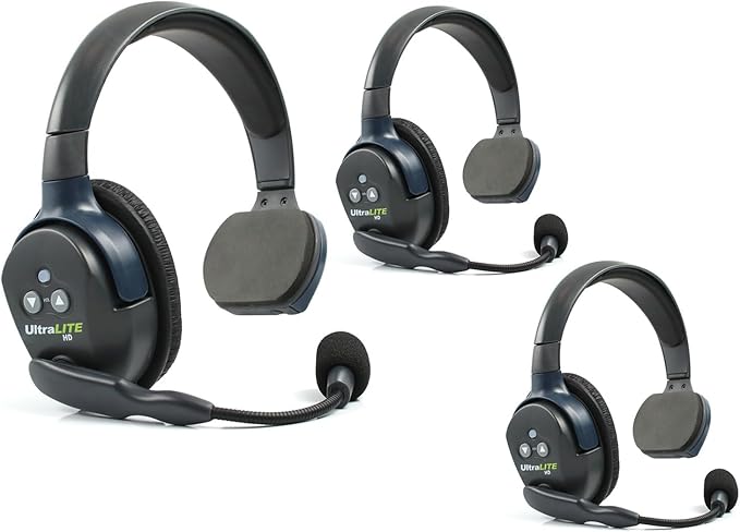 Eartec UL3S Ultralite Full Duplex Wireless Headset Communication for 3 Users - 3 Single Ear Headsets, SolidSignal Cleaning Wipes Bundle