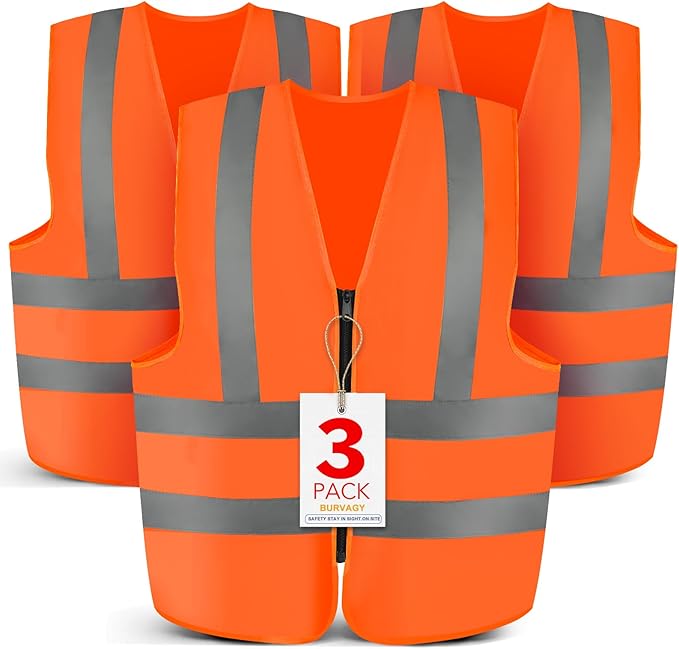 3-Pack Reflective Safety Vest For Women Men - High-Visibility Safety Vest with 2in Reflective Strips for Emergency, Construction, and Safety Use-Orange L