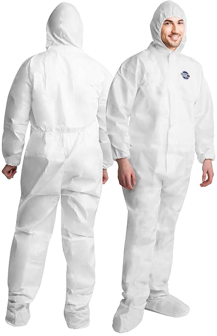 Hazmat Suits Disposable |1 Pack - Large | Protective Coveralls with Attached Hood and Boots | Heavy Duty Full Body Painters Suit for Adults - Breathable & Water Resistant | Large