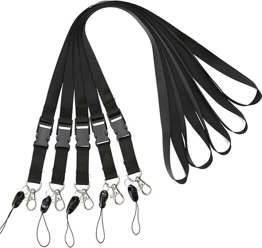 YOUOWO Office Neck Lanyards,Detachable Buckle Enhanced Model Hook Breakaway Strap Quick Release Safety Lanyard for id Badge,Key,Women,Men Cell Phones,USB,Whistles,Nylon Black 5 Pack