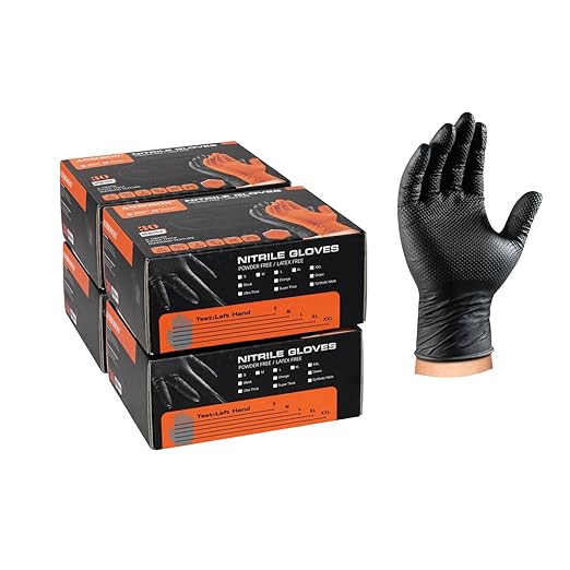 10mil Nitrile-Gloves Disposable-Black Chemical-Resistant Rubber - Mechanic Gloves Heavy Duty Latex Free Diamond Grip（120, X-Large）