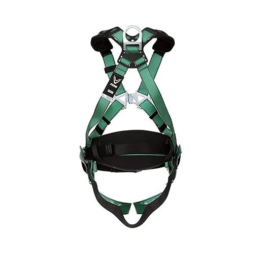 MSA 10197364 V-Form Construction Harness - Standard (Medium), D-Ring Configuration: Back/Hip, Tongue Buckle Leg Straps, With Shoulder Padding, Full Body Harness