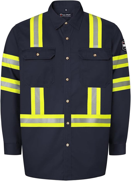 Welding Shirts for Men 7.5oz FR Shirts, 100% C High Vis Flame Resistant FR Jackets for Men, Men's Fire Retardant Welding Shirt, Durable FR Clothes, Meets NFPA2112, Navy-ZRWD 3XL