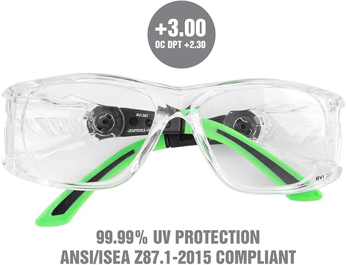 OEMTOOLS 26026 Safety Glasses with Readers +3.00s, UV Protection Z87 Safety Glasses, Anti-Scratch, High Definition Multi-focal Technology, High Impact Lenses, Flexible Rubber Earpieces