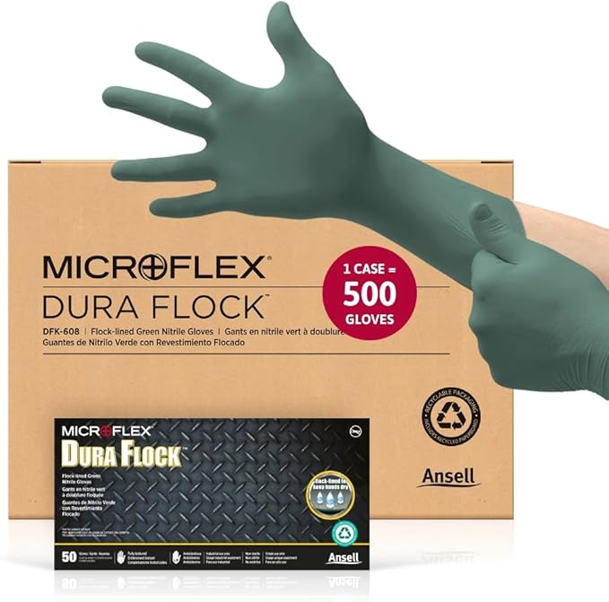 Ansell Dura Flock DFK-608 Thick 11mil Nitrile Gloves