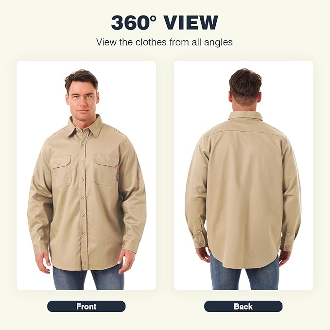 SKSAFETY 7oz FR Shirts for Men, Welding Shirt Hi Vis Flame Resistant 100% Cotton Fire Retardant Longsleeve Shirt CAT2/NFPA
