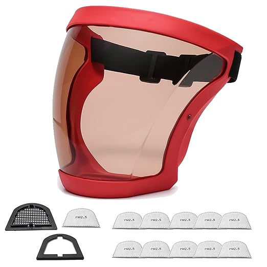 Anti-Fog Full Face Active shields Protection Visible Expression Transparent Breathable Comfortable Adults Reusable (Red&Brown, 1PCS)