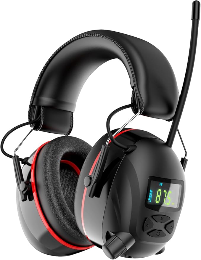 Hearing Protection AM FM Radio Headphones with 2000mAh Rechargeable Battery, 30dB SNR Noise Reduction Safety Earmuffs Protector, Up to 45H Radio Listening Time for Mowing Lawn Work