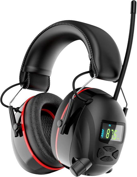 Hearing Protection AM FM Radio Headphones with 2000mAh Rechargeable Battery, 30dB SNR Noise Reduction Safety Earmuffs Protector, Up to 45H Radio Listening Time for Mowing Lawn Work