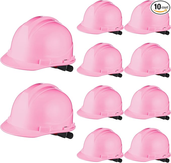 Leumoi 10 Pcs Suspension Hard Hat, Construction Hard Hat for Safety, Ratchet Cap Style with Self Adjusting Crown Straps for Man Woman