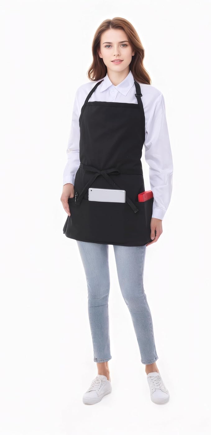 Short Cotton Aprons for Women with 3 Pockets, Chef Apron for Unisex,Waitress Apron for Kitchen Cooking Restaurant BBQ