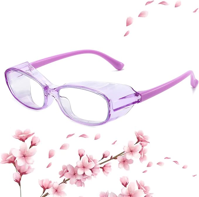 Safety Glasses Goggles Anti Fog Eye Protection Blue Light Blocking lens Side Shield Anti Pollen Soft TR90 for Boys Girls(Purple)