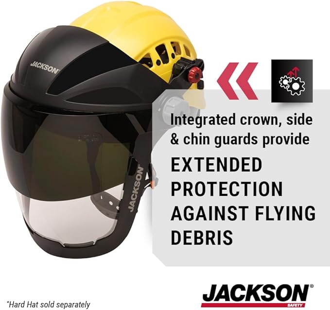 Jackson Safety QUAD 500 Face Shield - Anti-Fog Window with Chin Guard - ANSI Z87.1 & OSHA - (Multiple Styles & Headgears)