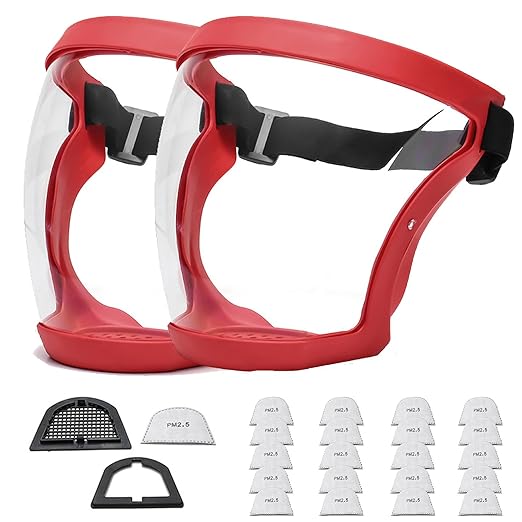 Anti-Fog Full Face Active shields Protection Visible Expression Transparent Breathable Comfortable Adults Reusable(Red, 2PCS), Jzy-0010