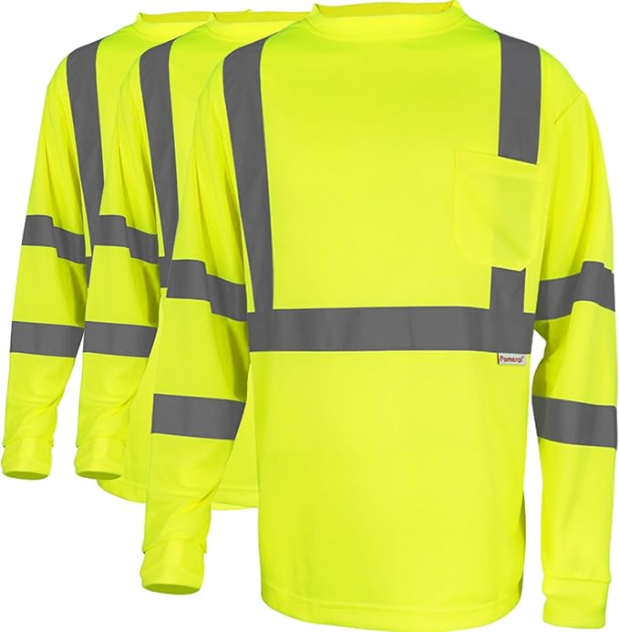 Hi Vis Class 3 Reflective Safety Shirt - Fluorescent Yellow for Construction, Road Work, Night Safety