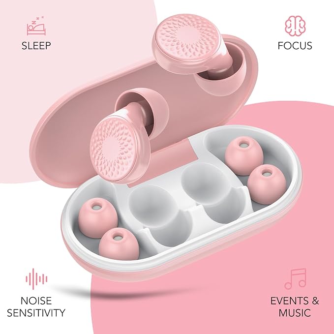Ear Plugs for Sleeping Noise Cancelling, 45dB for Noise Reduction, Noise-Reducing Earplugs for Sleeping, Concerts, Shooting, Travel, Work, Silicone Hearing Protection Earplugs with Case, Rose
