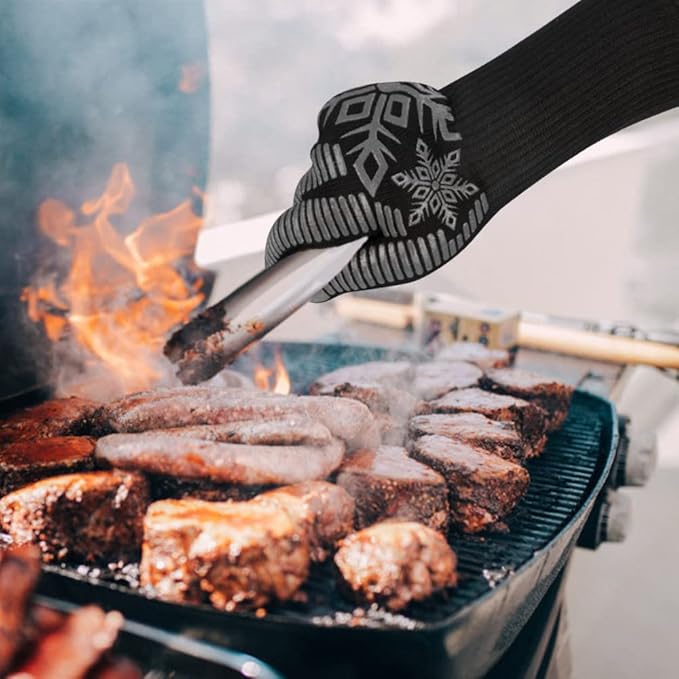 Comsmart BBQ Gloves, Heat Resistant Gloves, Silicone Non-Slip Grill Gloves, Fireproof Oven Gloves BBQ Grill Accessories for Grilling, Barbecue, Cooking, Baking, Gray