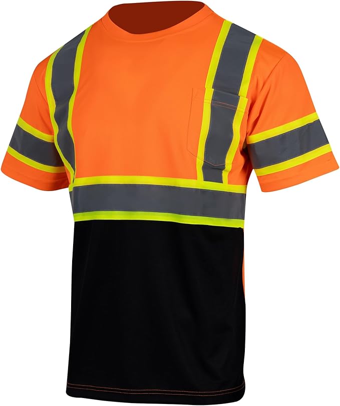 VENDACE Hi Vis Reflective Safety Shirts for Men ANSI Class 3 High Visibility Construction Work T Shirt(Orange,L)