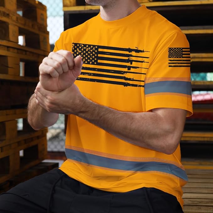 Maddly High Visibility US Flag Collection Safety Workwear Custom Name for Workers, Runners, Truckers, Patriotic