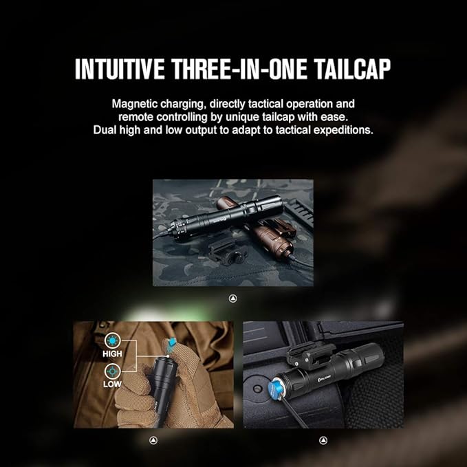 OLIGHT Odin 2000 Lumens Picatinny Rail Mounted Rechargeable Tactical Flashlight with Remote Pressure Switch, 300 Meters Beam Distance, Powered by Battery(Black)