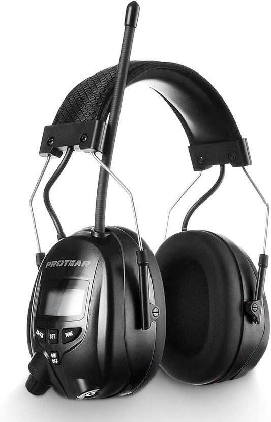 AM/FM Radio Headphones 25dB NRR,Noise Reduction Safety Earmuffs,Digital Display Headset,Powered by AA Battery,Hearing Protection for Walkman Mowing Lawn Work(Black)