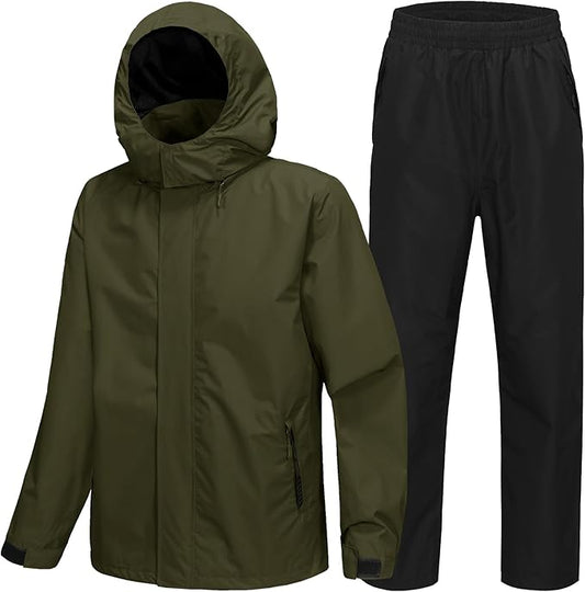 SWISSWELL Mens Women Rain Suit Rain Jacket and Pants Waterproof Lightweight Windbreaker with Detachable Hood for Golf Fishing