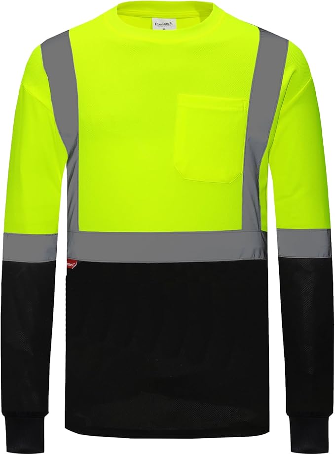 ProtectX High Visibility Long Sleeve Shirts Reflective Hi Vis Safety Shirt for Men Women Class 2-3 Construction Shirt 1 Pack