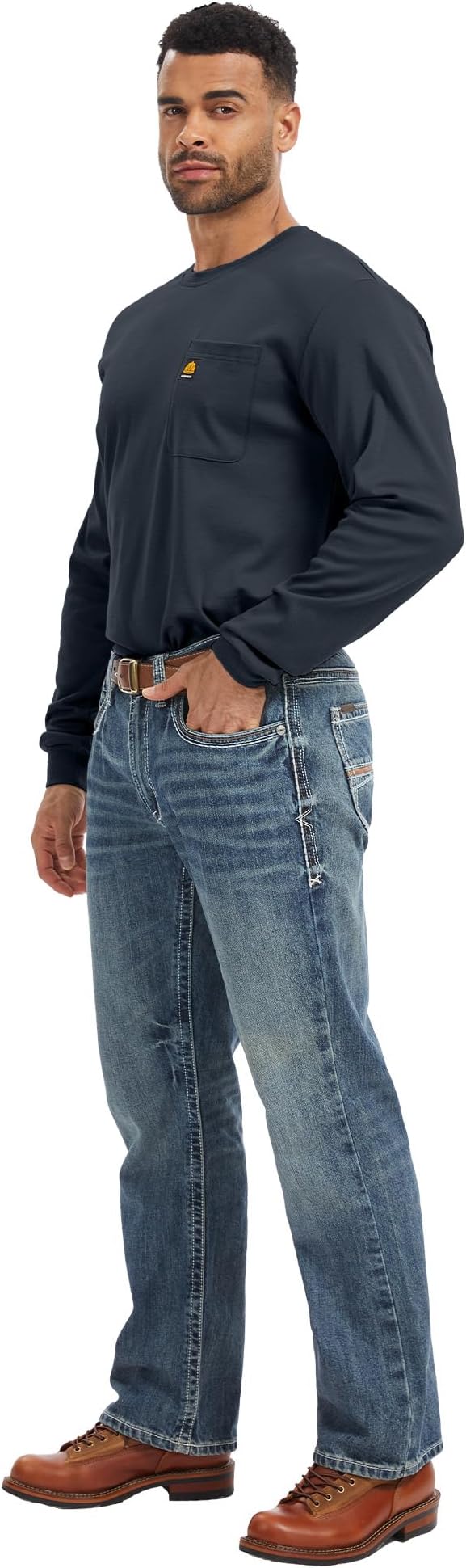 WORKWEYA Men's FR Shirts 6.5oz Lightweight Long Sleeve Flame Resistant T-Shirt NFPA 2112/CAT2