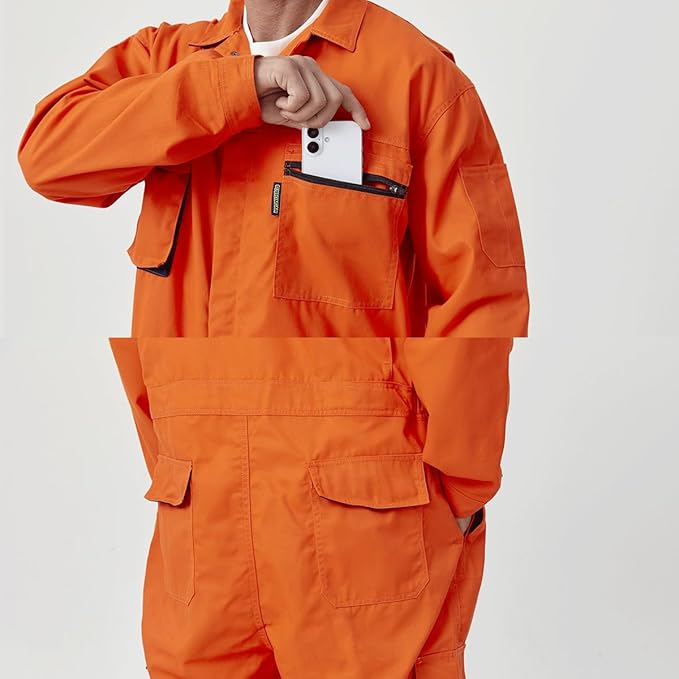 Men's Work Coverall Long Sleeves Overalls Mechanics Coveralls Workwear Jumpsuit with Multi Pockets