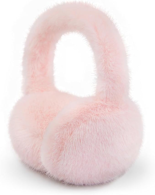 Winter Ear Muffs for Women Girls Faux Fur Cute White Earmuffs Fluffy Ear Warmers Foldable Ear Covers Outdoor