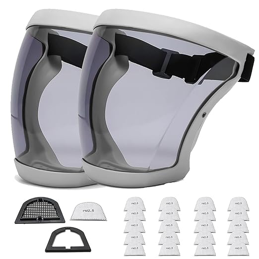 Anti-Fog Full Face Active shields Protection Visible Expression Transparent Breathable Comfortable Adults Reusable (White&Grey, 2PCS) (JZY-0010)