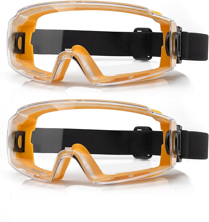 Safety Goggles Glasses 2 Pack - Anti-Fog Clear Lens, Impact Resistance - Adjustable Non-Slip Strap - ANSI Z87.1 Certified Eye Protection for Chemistry Lab Work & Industrial Use for Men & Women