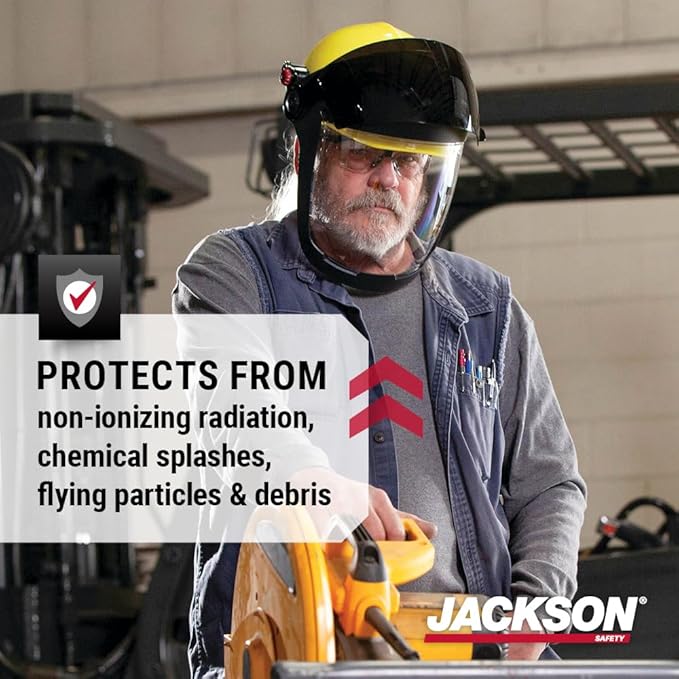 Jackson Safety QUAD 500 Face Shield - Anti-Fog Window with Chin Guard - ANSI Z87.1 & OSHA - (Multiple Styles & Headgears)