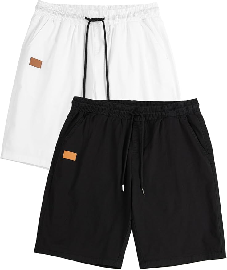 JMIERR Mens Casual Shorts - Cotton Drawstring Summer Beach Stretch Twill Chino Golf Shorts